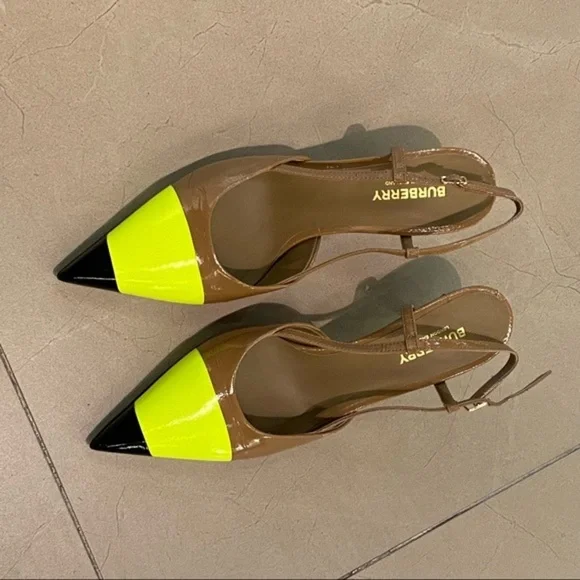 💯Auth.⭐️BURBERRY⭐️ Super Comfy!! Neon/Nude/Black Sling Back Heels NWT & OG Box! - Picture 5 of 15